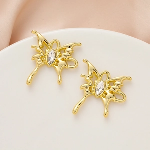 Gold butterfly pendant charms with sparkling crystal rhinestones for DIY jewelry making