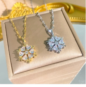Detailansicht der luxuriösen Strass-Schneeflocken-Anhänger in Gold und Silber