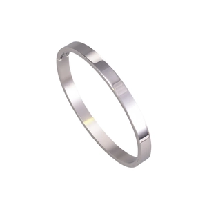 Minimalist silver titanium steel bangle with a polished mirror finish and secure hinge clasp