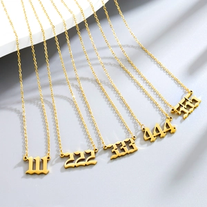 Edelstahl Gotische Engelszahlen Anhänger Halskette Für Damen Herren Gold Minimalistische Schmuck Geschenk 111 222 333 444 555
