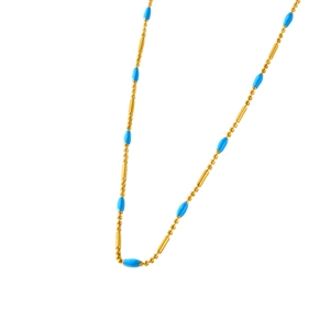 Minimalist titanium steel necklace with blue oval beads and golden round metallic spacers