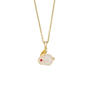 Minimalistische konijnenketting van goud titaniumstaal met een hanger van imitatie-jade