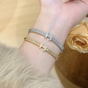 Luxury Brass Zirconia H Letter Bangle For Women Micro Pave Rhinestone Fashion Jewelry Elegant Gold Silver Color Bracelet