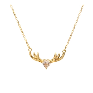 Elegante collar de astas de ciervo dorado con colgante de cristal en forma de corazón