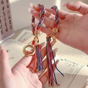 Tibetan Style Hand-Woven Five-Color Cord Bracelet With Alloy Ghau Box Prayer Wheel Tassel Adjustable Ethnic Lucky Jewelry