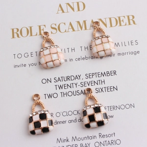 Korean Style Alloy Enamel Oil Drip Mini Bag Pendant Rhinestone Checkerboard Pattern DIY Jewelry Accessories Small Charm