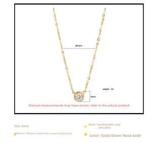 Detailed size specifications for minimalist titanium steel necklace with 6mm single diamond