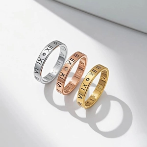 Titanium Steel Roman Numeral Ring For Women With Zircon Inlaid Gold Silver Rose Gold Fashion Commuter Finger Ring Jewelry