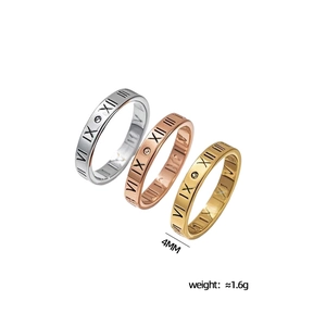Three colors titanium steel rings with Roman numerals and crystals 4mm wide band