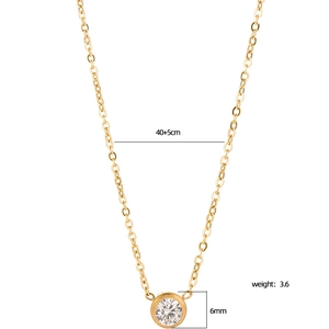 Gold titanium steel necklace featuring a single round zircon pendant on an O-chain