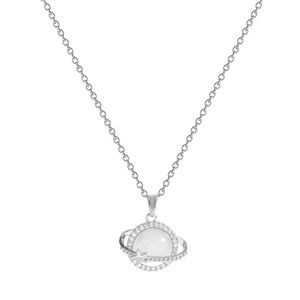 Minimalist silver planet necklace with opal stone and sparkling star pendant on a fine chain