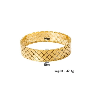 Bracciale largo in acciaio al titanio dorato con quadrifogli, larghezza 15mm e diametro 59mm