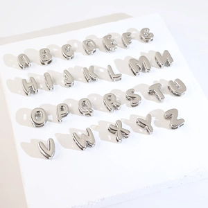 3D bubble style 26 English letter beads set in silver finish for DIY jewelry necklaces