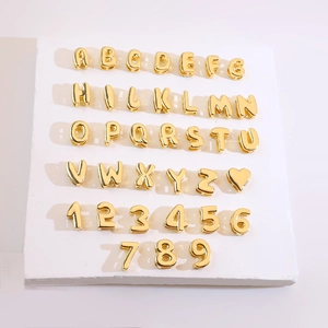 18K gold plated copper 26 English letters and numbers heart beads for DIY jewelry making