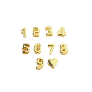 Polished 18K gold plated DIY number beads and heart pendant for jewelry making