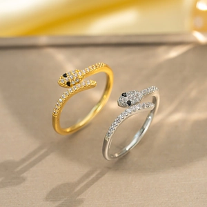 Exquisite Copper Zirconia Snake Open Ring For Women Adjustable Light Luxury Full Rhinestone Animal Finger Ring Fashion Jewelry Gift