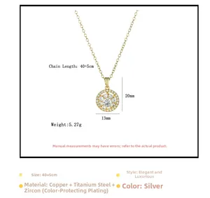 Tabla de tallas detallada para collar de acero de titanio dorado con circonitas y peso