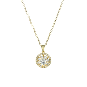 Elegante collar de titanio dorado con colgante de girasol brillante e incrustaciones