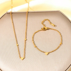 Minimalista Collana e Bracciale a Cuore in Acciaio Inossidabile Placcato Oro per Donna Gioielli di Moda Ciondolo Cuore Solido Regolabile