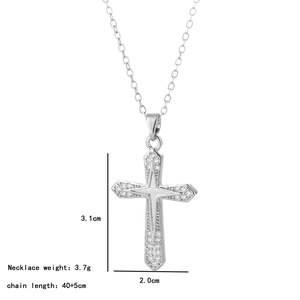 Punk style cross necklace with sparkling crystals and silver titanium steel chain
