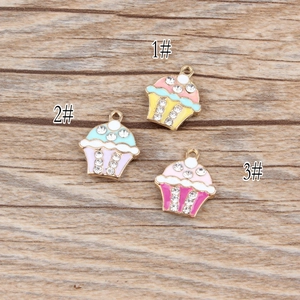 Breloques Cupcake en Alliage Émail Avec Strass pour Création de Bijoux DIY Bracelet Collier Accessoires Femme Enfants