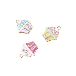 Pendentifs bijoux cupcake colorés avec émail macaron et cristaux sur base dorée