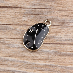 Schmelzende Uhr Anhänger aus schwarz-goldener Legierung für DIY-Schmuck im Korea-Stil