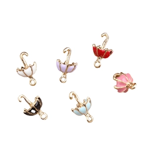 Set of 6 colorful enamel umbrella charms in gold alloy for DIY jewelry and bracelet making