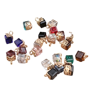 DIY colorful cube crystal pendants with gold engraved metal caps for necklace making
