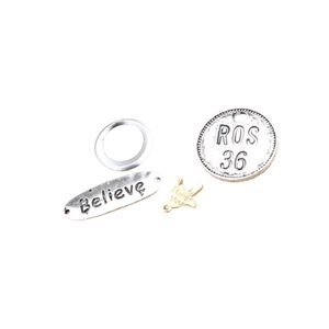 DIY jewelry making kit with silver Believe tag and golden I Love You hand gesture charm