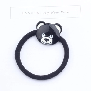 Élastique à Cheveux Mignon Ours en Alliage Émaillé DIY Style Coréen Accessoire de Coiffure Breloque Tête d'Ours Noir Blanc