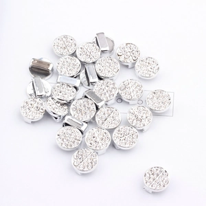 Silver plated alloy round slider beads with full crystal rhinestones for DIY hair ties