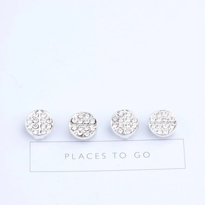 Set of four silver plated alloy buckles with sparkling rhinestones for DIY hair ties and jewelry