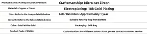 Detailed specification chart for Maitreya Buddha pendant with copper and zircon materials