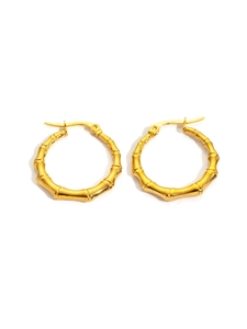 Detailed view of gold-plated titanium earrings featuring a unique bamboo texture design
