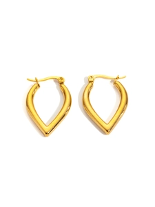 Macro view of polished gold geometric V-shaped earrings with mirror finish