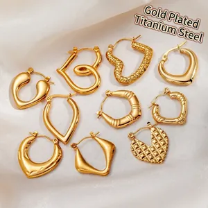 Minimalist Stainless Steel Heart Hoop Earrings For Women Geometric Gold Plated High Quality Tarnish Free Fashion Ear Jewelry