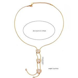 Collana a cuore dorata con inserto in conchiglia e cristalli, lunghezza 38,5cm più 5cm