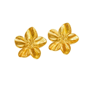 Elegant gold titanium steel ginkgo flower stud earrings with detailed petal texture