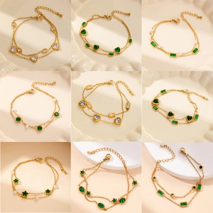 Vintage Edelstahl Doppellagiges Armband Für Damen Vergoldet Zirkonia Herz Stern Geometrisch Künstliche Perlenimitat Kette Schmuck