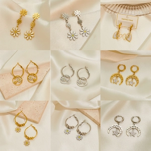 Edelstahl Gänseblümchen Herz Stern Mond Ohrstecker Für Damen Emaille Strass Eingelegt Blume Ohrringe Mode Schmuck