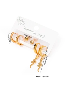 Detailed view of 3-piece gold stainless steel earring set with snake pendants and studs