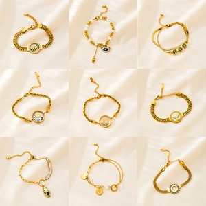 Vintage Stainless Steel Evil Eye Tree Of Life Coin Pendant Bracelet For Women Gold Plated Bohemian Jewelry Adjust Bracelet