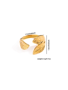 Dimensioni dettagliate dell'anello regolabile a forma di foglia in acciaio inossidabile oro