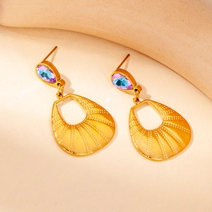 18K gold plated butterfly drop earrings with iridescent gemstones and textured metal