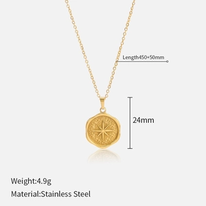 18K gold plated stainless steel compass star pendant necklace with size specifications