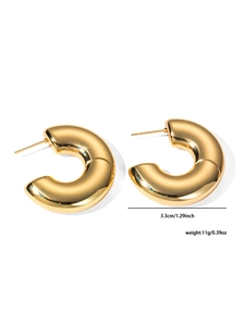 Detailed view of chunky gold C-shape hoop earrings showing 3.3cm size and polished finish