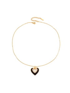 Detail view of heart necklace showing lobster clasp and S.Steel engraved tag