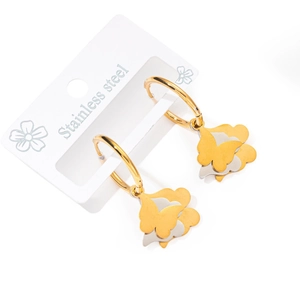 Créoles minimalistes en acier inoxydable avec pendentifs papillon superposés or et argent