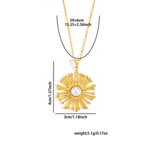 Collana girasole dorata con pendente di perla e catena da 39+6cm per donne